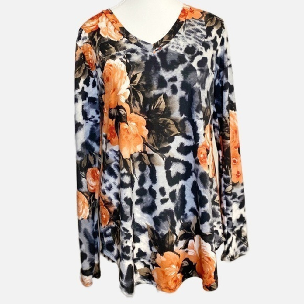 Heimish USA Floral‎ & Animal Print Long Sleeve Shirt NWT